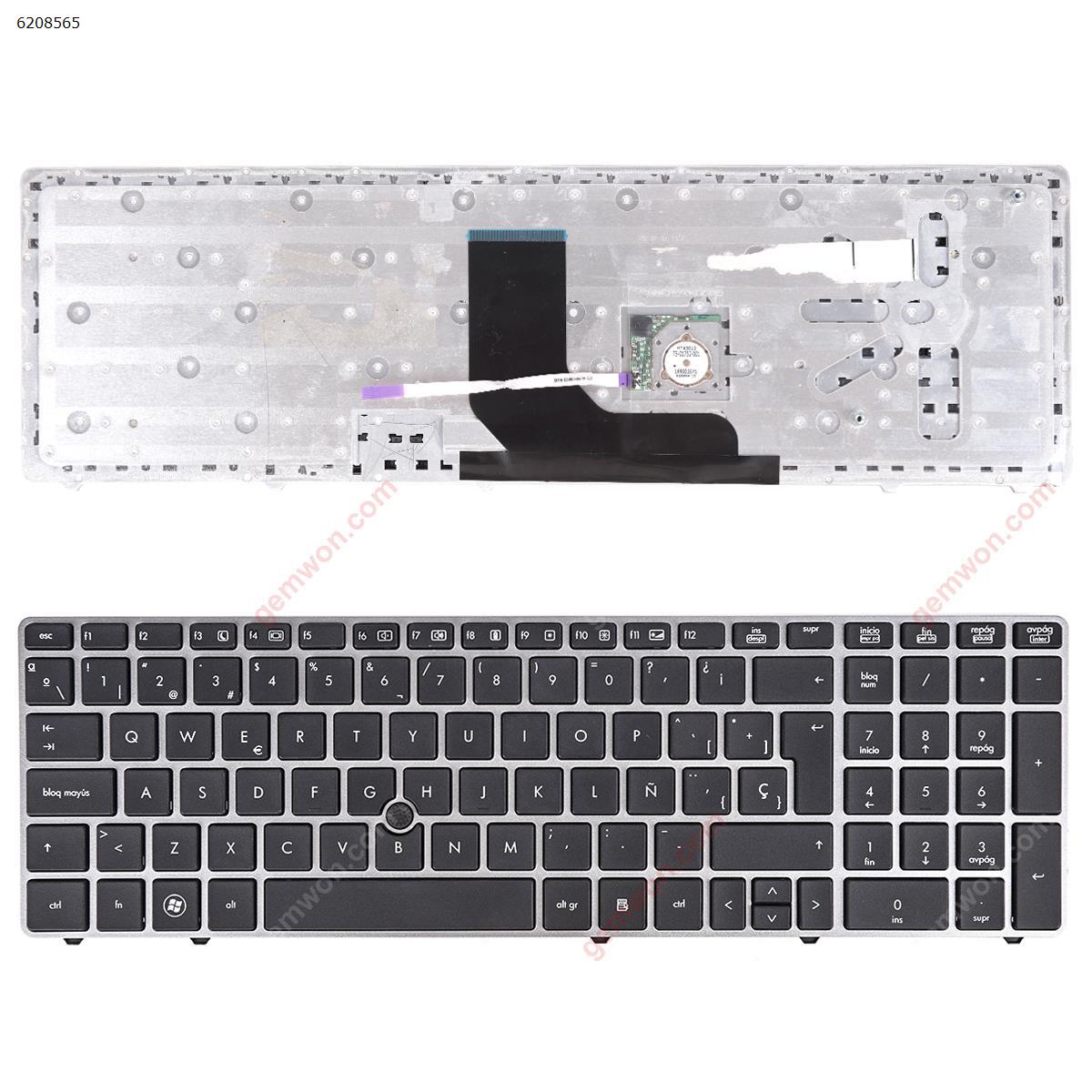 Picture of New Replacement Laptop Keyboard For HP ProBook 6560B/EliteBook 8570P 8560P SILVER FRAME BLACK(With Point stick ) SP Layout