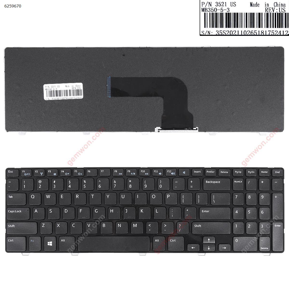 Picture of New Replacement Laptop Keyboard For DELL Inspiron 15 3521 15R 5521 2521 GLOSSY FRAME BLACK WIN8(OEM) US Layout