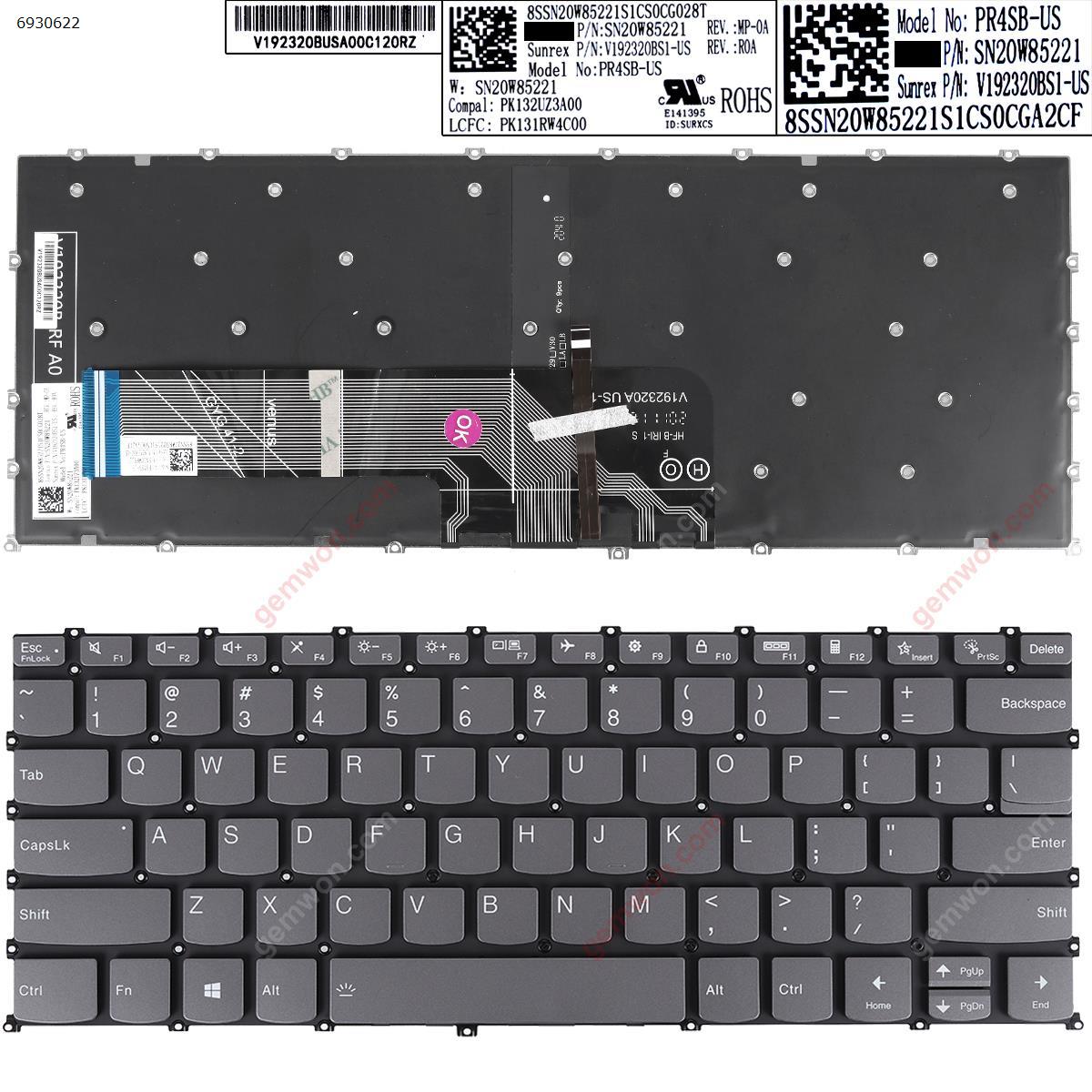 Picture of New Replacement Laptop Keyboard For Lenovo IdeaPad Flex 5-14ALC05 5-14ARE05 5-14IIL05 5-14ITL05 GRAY （Backlit，Without FRAME） US Layout