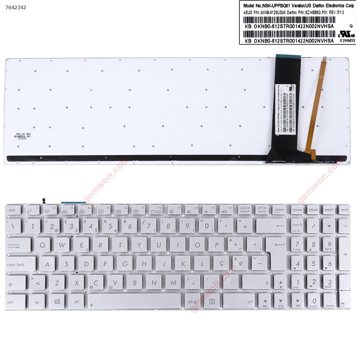 Picture of New Replacement Laptop Keyboard For ASUS N56 N550 N56V U500VZ N76 N76VM N76VJ SILVER( Backlit,Win8) OEM PO Layout