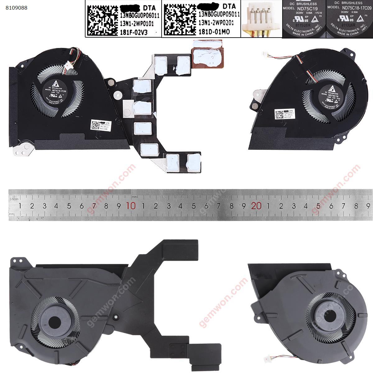 Picture of New Replacement CPU Cooling Fan For ASUS GX501 GX501V GX501VSK CPU Fan & GPU Fan ND75C19-17C10 ND75C18-17C09（ORG）. ND75C19-17C10 ND75C18-17C09 Layout