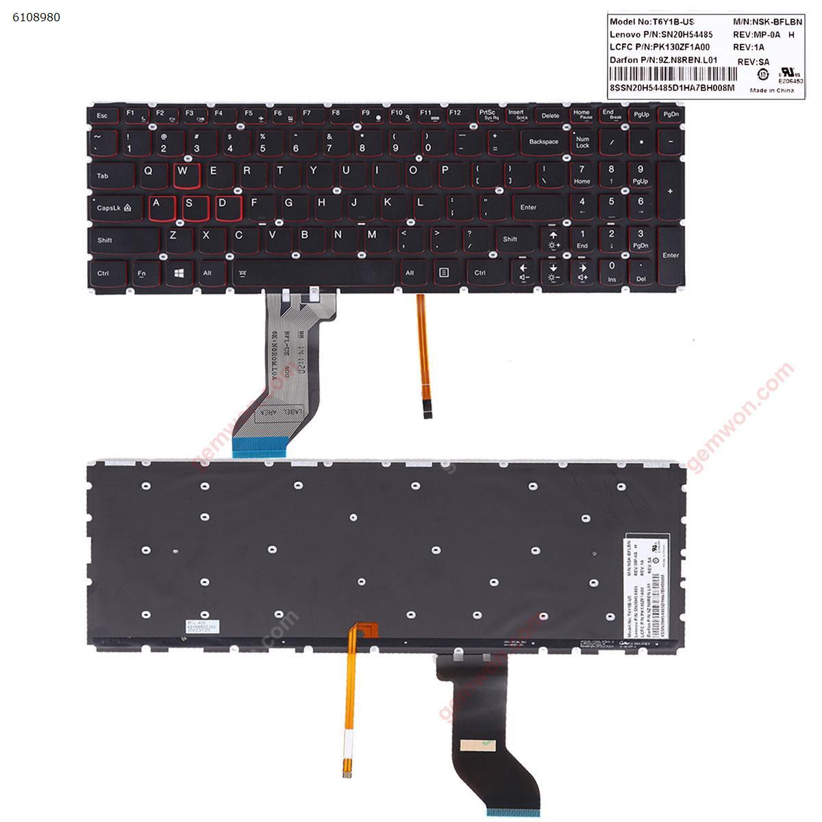 Picture of New Replacement Laptop Keyboard For Lenovo Ideapad Y700-15 BLACK (Red side,Backlit,WIN8,without FRAME) US Layout