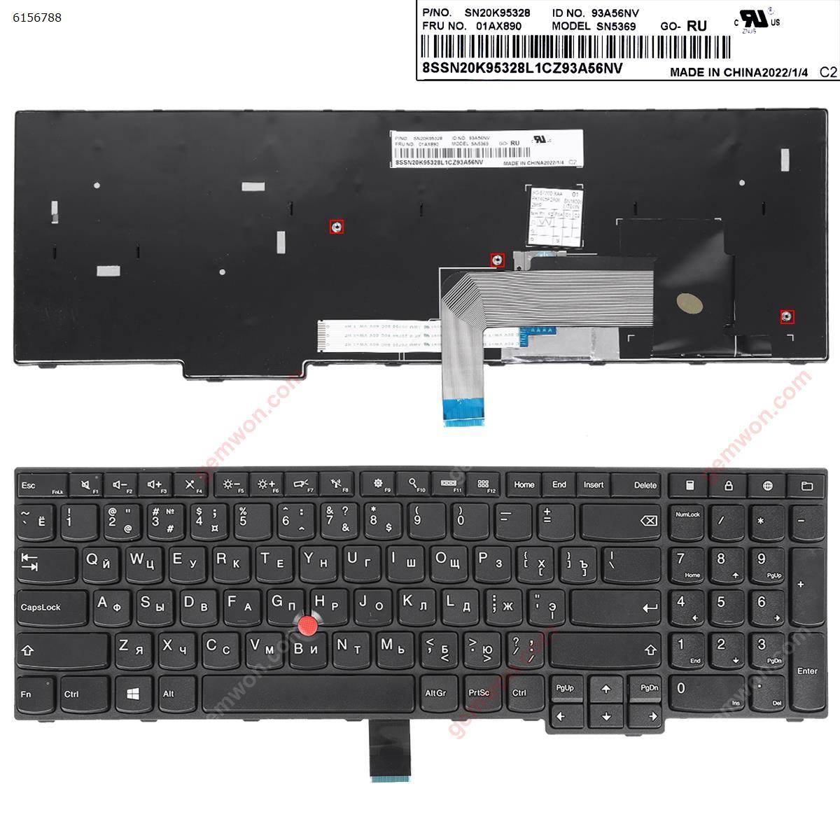 Picture of New Replacement Laptop Keyboard For IBM Thinkpad E555 E550 BLACK FRAME BLACK(With Point stick,Win8 ) OEM RU Layout