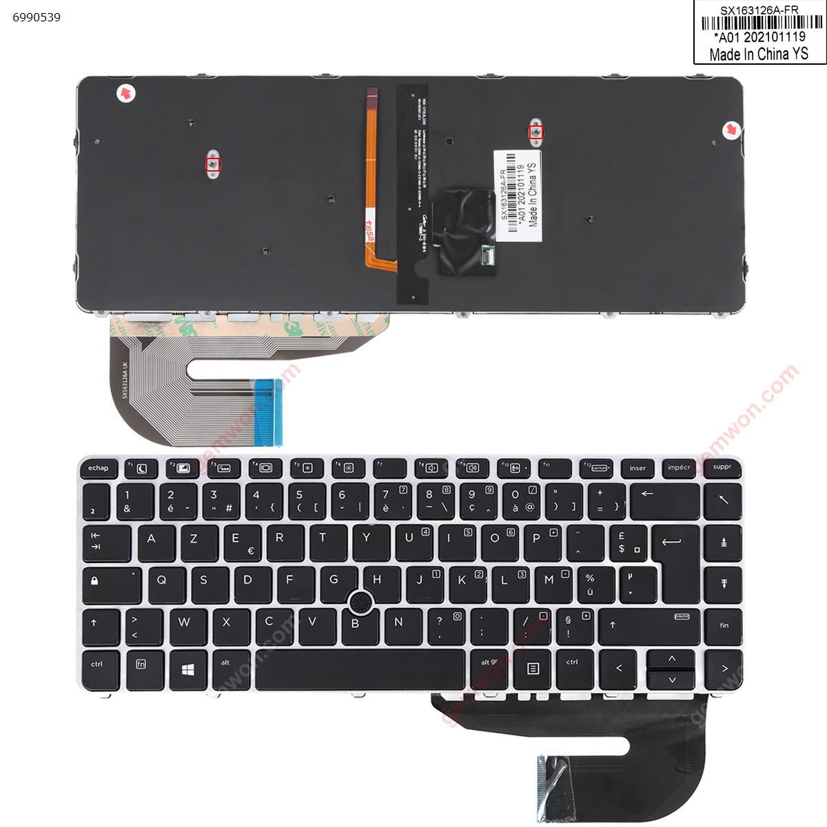 Picture of New Replacement Laptop Keyboard For HP EliteBook 840 G3 SILVER FRAME BLACK (with point, Backlit,Win8)OEM FR Layout