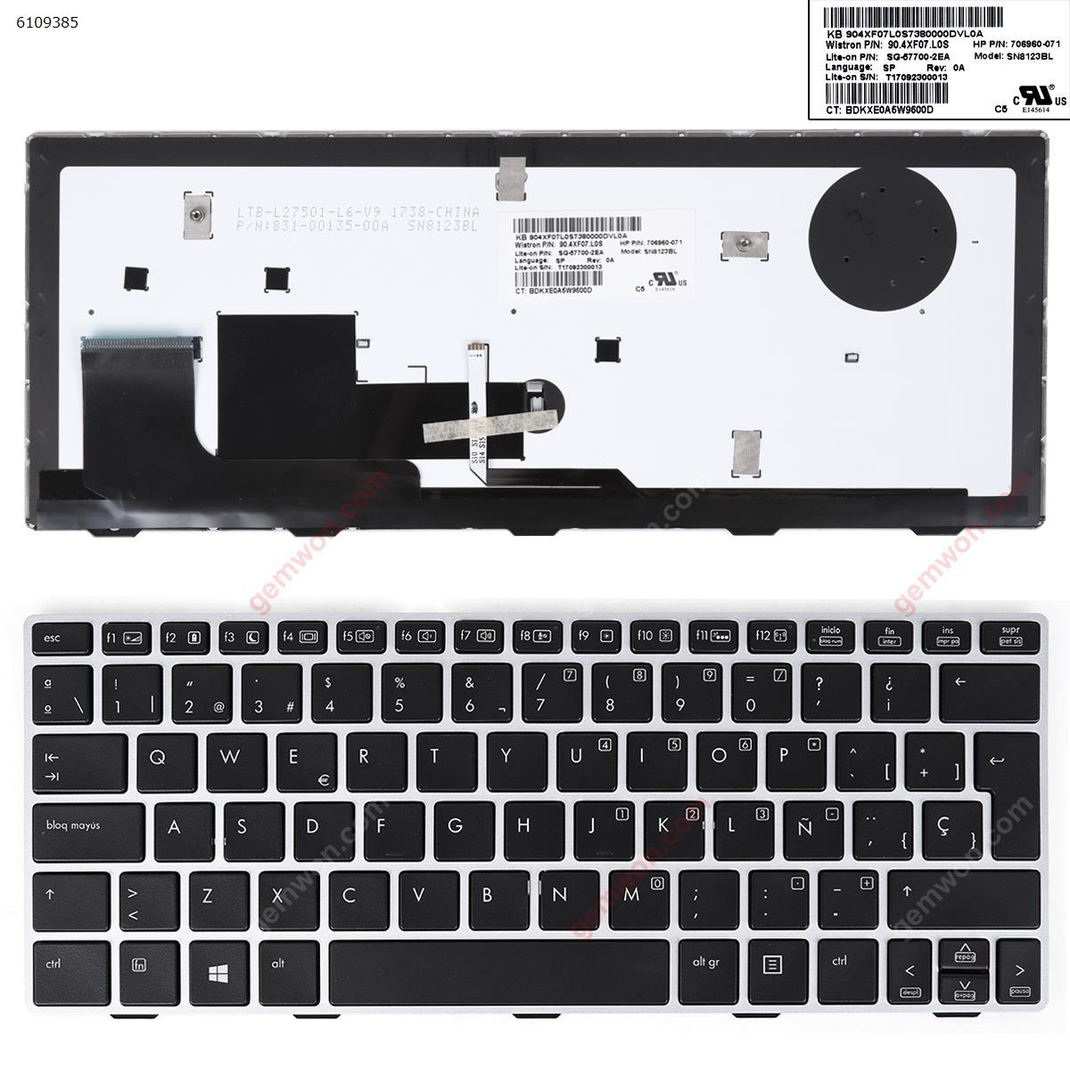Picture of New Replacement Laptop Keyboard For HP EliteBook 810 G1 810 G2 810 G3 SILVER FRAME BLACK (Backlit,without point,Win8) SP Layout