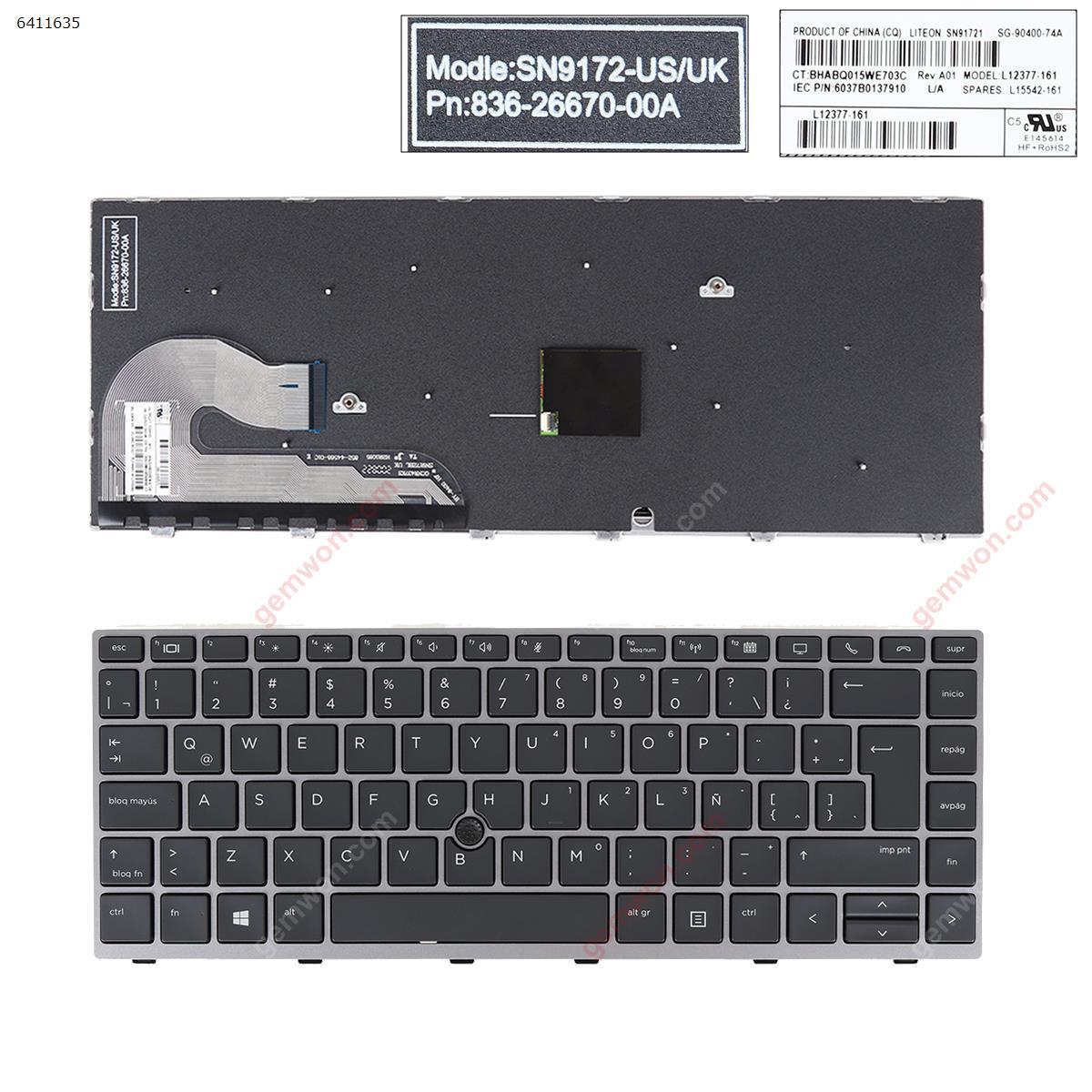 Picture of New Replacement Laptop Keyboard For ​HP EliteBook 840 G5 846 G5 840 G6 GRAY FRAME BLACK （With Point Stick,Win8）OEM LA Layout