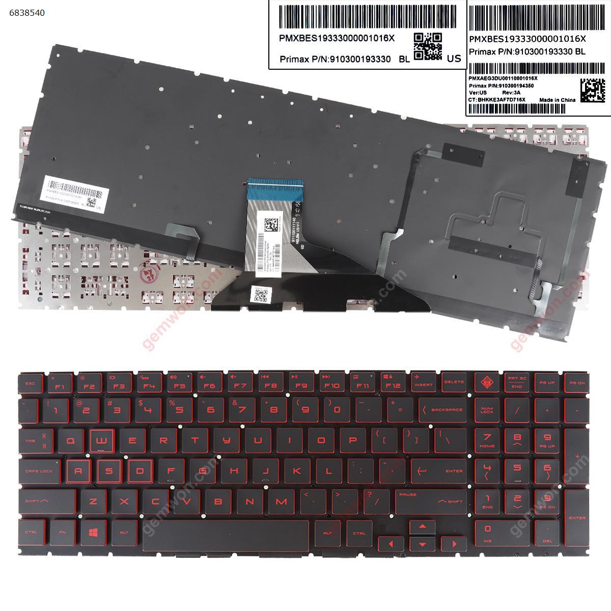 Picture of New Replacement Laptop Keyboard For HP omen 15-DC TPN-Q211 15-dc000 15t-dc000 15-dc0010nr BLACK   red Printing ( Backlit,WIN8,without FRAME) US Layout