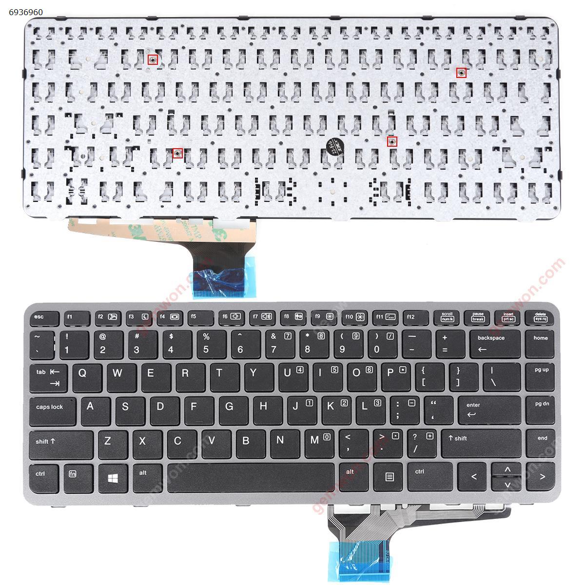 Picture of New Replacement Laptop Keyboard For ​HP EliteBook Folio 1040 G1 GRAY FRAME BLACK (Without foil,Win8)  US Layout