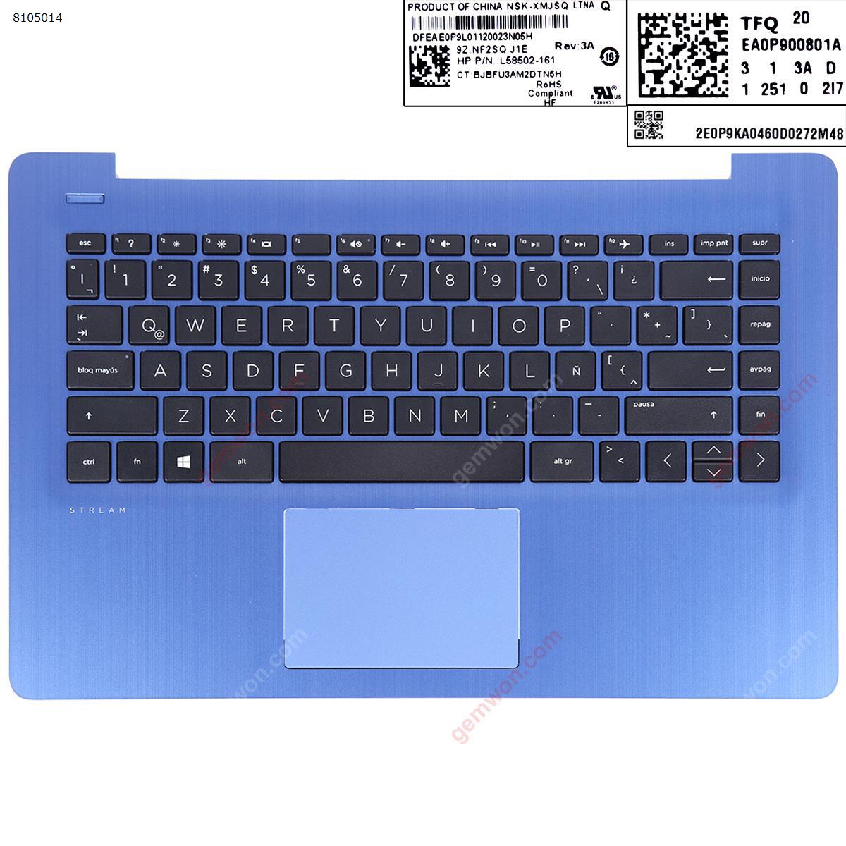 Picture of New Replacement Laptop Cover For HP 14-CB palmres with SP Backlit keyboard case Upper cover Blue with touch.