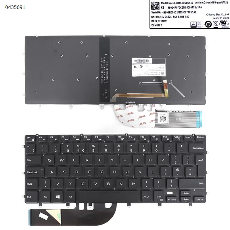 Picture of New Replacement Laptop Keyboard For Dell XPS 15 9550 9560 9570 7590 BLACK(backlit WIN8) Uk Layout