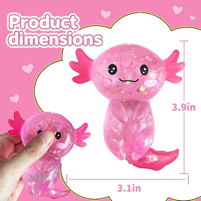 2 Pack Glitter Axolotl Squishy Fidget Toy view 2