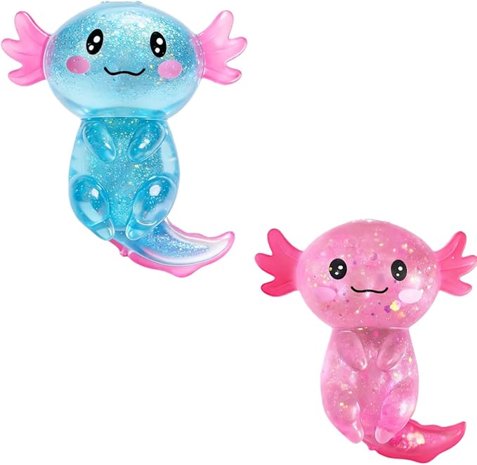 2 Pack Glitter Axolotl Squishy Fidget Toy