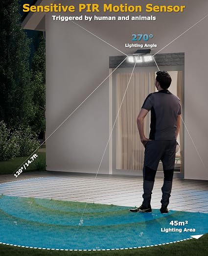 KIBTOY Solar Sensor Outdoor Bright Light Easy to Install, Security Light with 360° Wide Lighting Angle IP65 Waterproof for Front Door,Pathway,Yard,Garage [Energy Class A] view 2