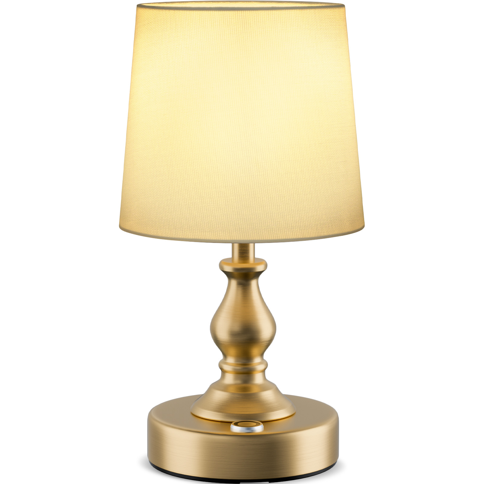 KIBTOY Rechargeable Table Lamp Cordless,Portable and Moveable Touch Lamps,2700K Warm Light Dimmable Small Lamp, Vintage Gold Lamp with Fabric Shade for Living Room,Bedsides,Dining Room [Energy Class A+++]