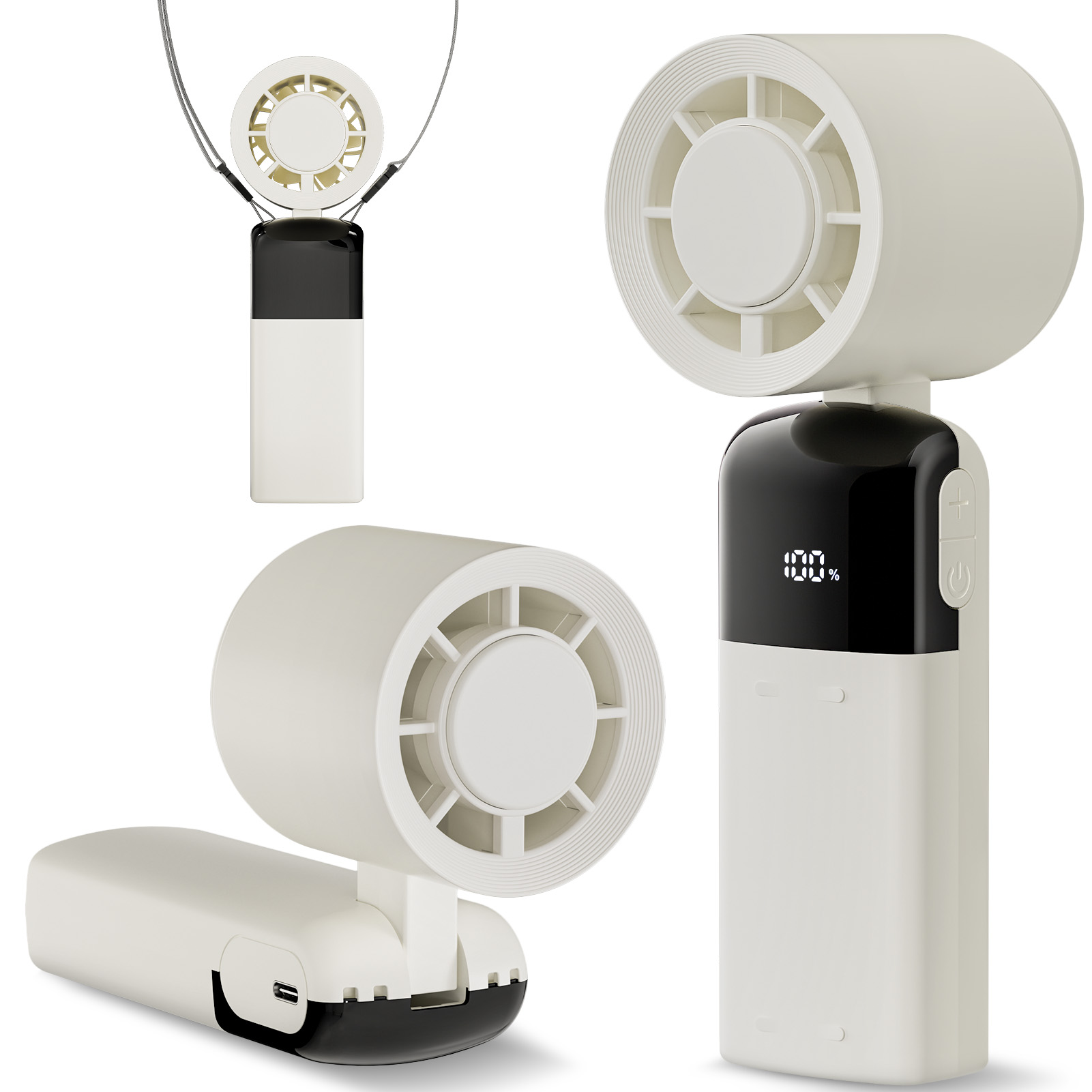 KIBTOY Handheld Fan Portable, Rechargeable, 1-100 Stepless Speed, 4000mAh Battery Operated, USB, Up to 15 Hours, Mini Personal Desk Fan for Home, Camping, Travel, Office (White)