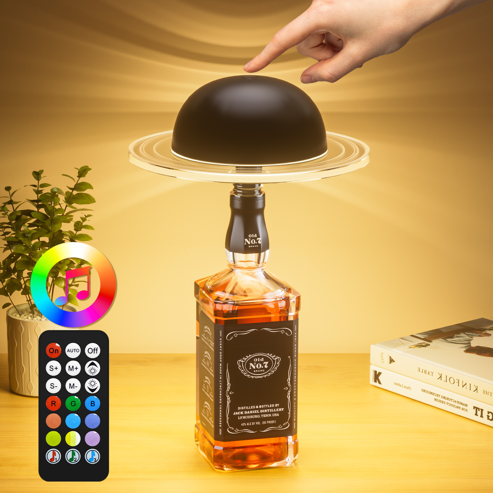 LED Flaschenlampe, RGB Tischlampe Kabellos mit Aufladbar 3 Farbmodi RGB, Dimmbar Nachttischlampe Remote & Touch Control, Tischleuchte Flaschenlicht für Vintage Deko, Restaurant Partys Bar, Schwarz