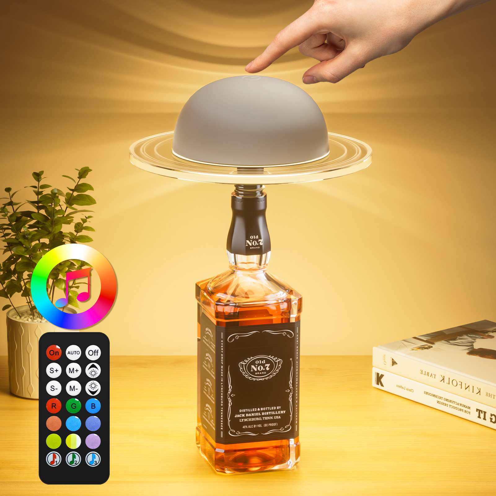 LED Flaschenlampe, RGB Tischlampe Kabellos mit Aufladbar 3 Farbmodi RGB, Dimmbar Nachttischlampe Remote & Touch Control, Tischleuchte Flaschenlicht für Vintage Deko, Restaurant Partys Bar, Weiß [Energieklasse A]