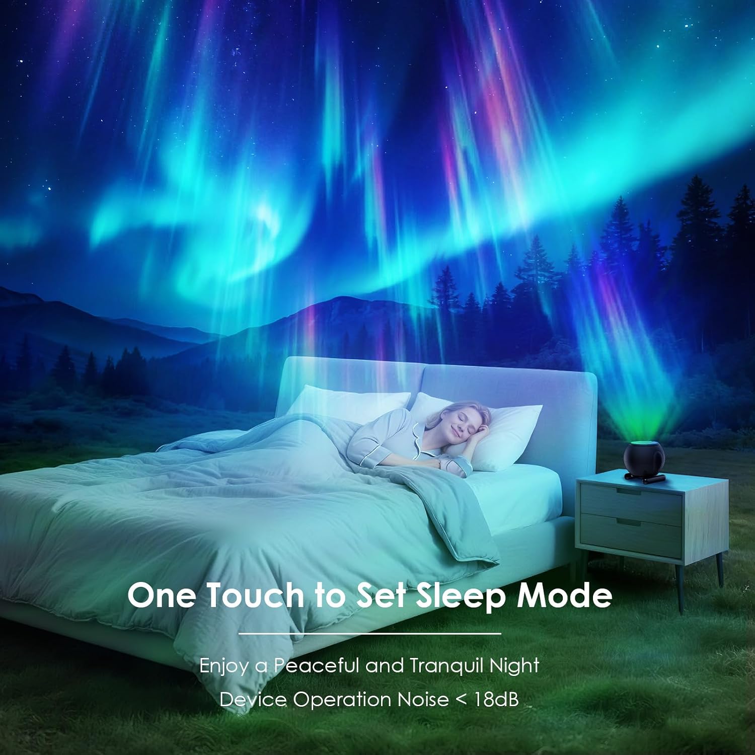 KIBTOY Northern Lights Projector with Remote, LED Night Light Projector & Mood Lighting for Bedroom, 7 Colors & 10 Light Modes Adjustable Speed & Brightness Party Room Decor Teen Girl Boy Gift (Black) [Energy Class A+++] view 2