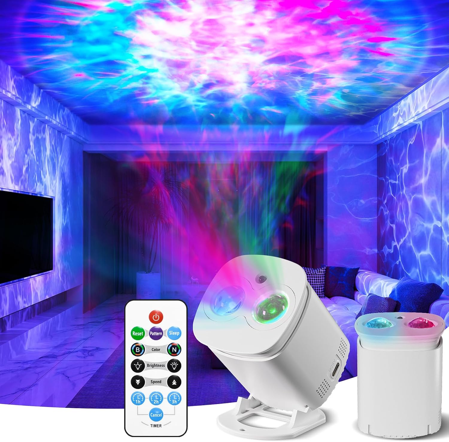 KIBTOY Galaxy Projector Light for Bedroom, Night Light Projector with Sunset Lamp & Remote, Star Lights 49 Color Modes Adjustable Speed & Brightness Party Room Decor Teen Girls Boys Gift (White) [Energy Class A+++]