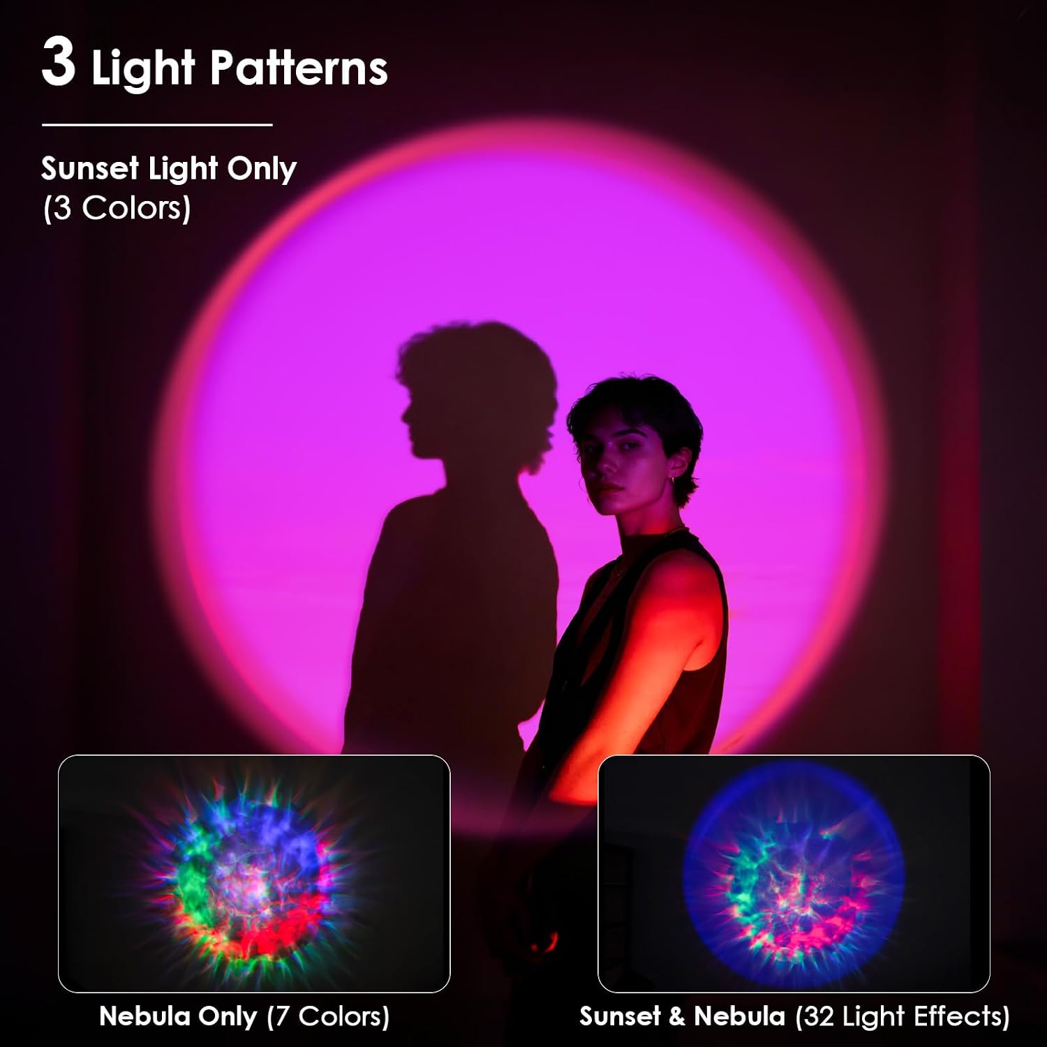 KIBTOY Galaxy Projector Light for Bedroom, Night Light Projector with Sunset Lamp & Remote, LED Star Projectors 49 Color Modes Adjustable Speed & Brightness Party Room Decor Teen Girl Boy Gift (Black) [Energy Class A+++]