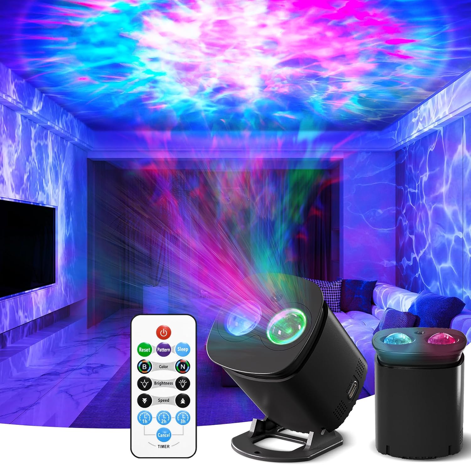 KIBTOY Galaxy Projector Light for Bedroom, Night Light Projector with Sunset Lamp & Remote, LED Star Projectors 49 Color Modes Adjustable Speed & Brightness Party Room Decor Teen Girl Boy Gift (Black) [Energy Class A+++]