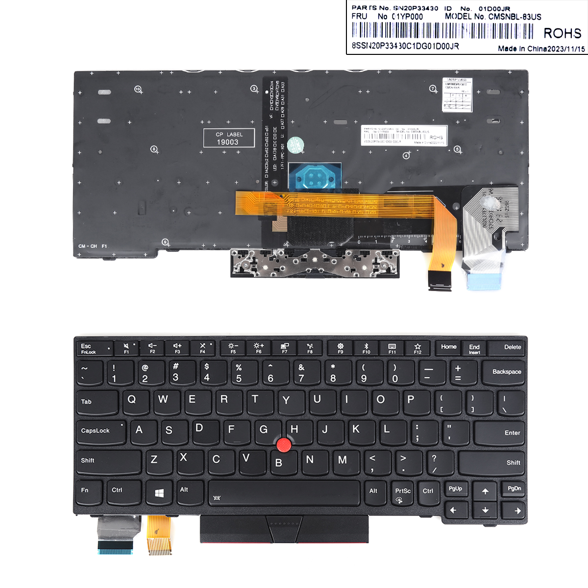 Picture of New Replacement Laptop Keyboard For IBM ThinkPad X280 A285 X395 X390 BLACK FRAME BLACK（Backlit,With Point） US Layout