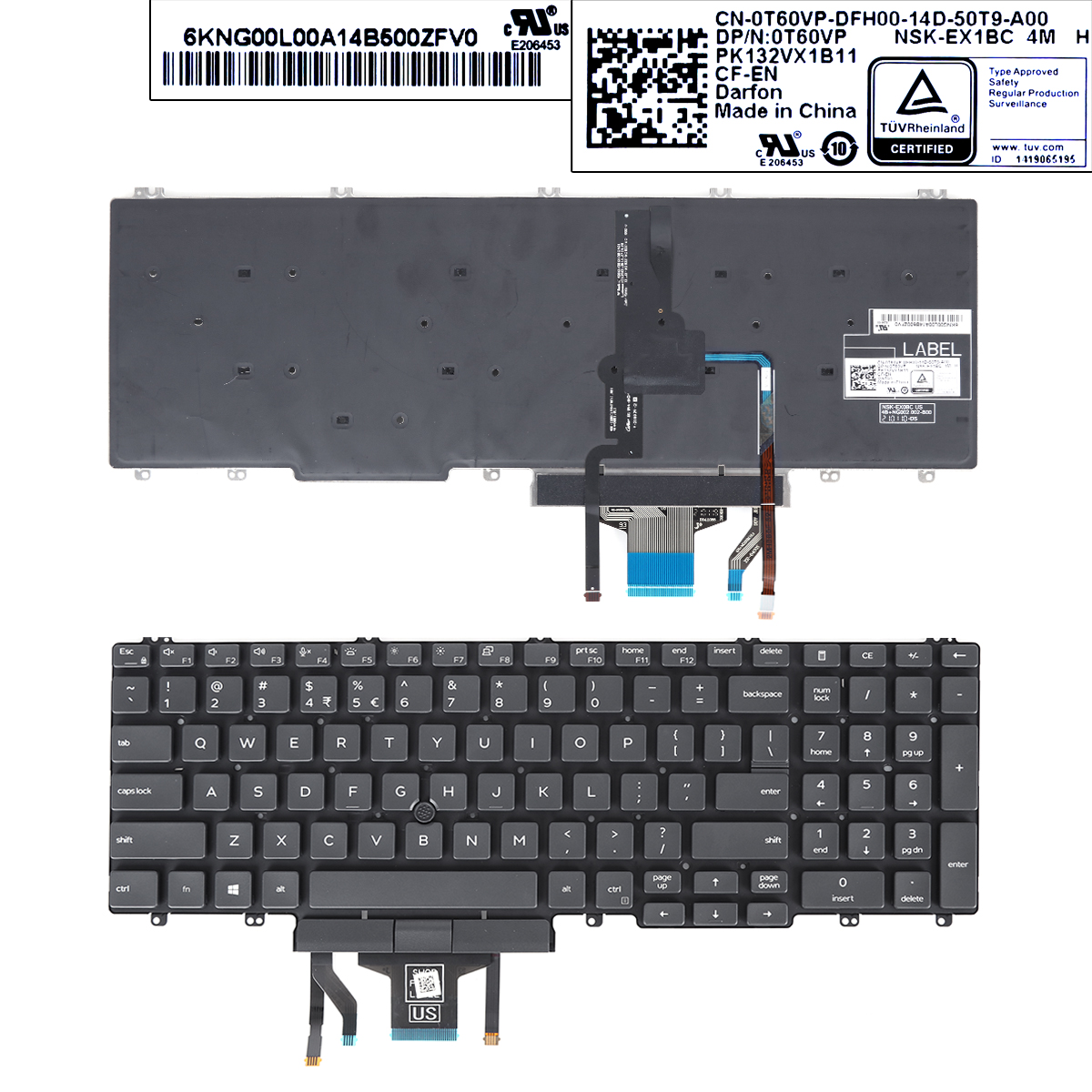 Picture of New Replacement Laptop Keyboard For DELL Precision 3500 3501 3540 3541 5500 5501 BLACK (with point backlit） US Layout
