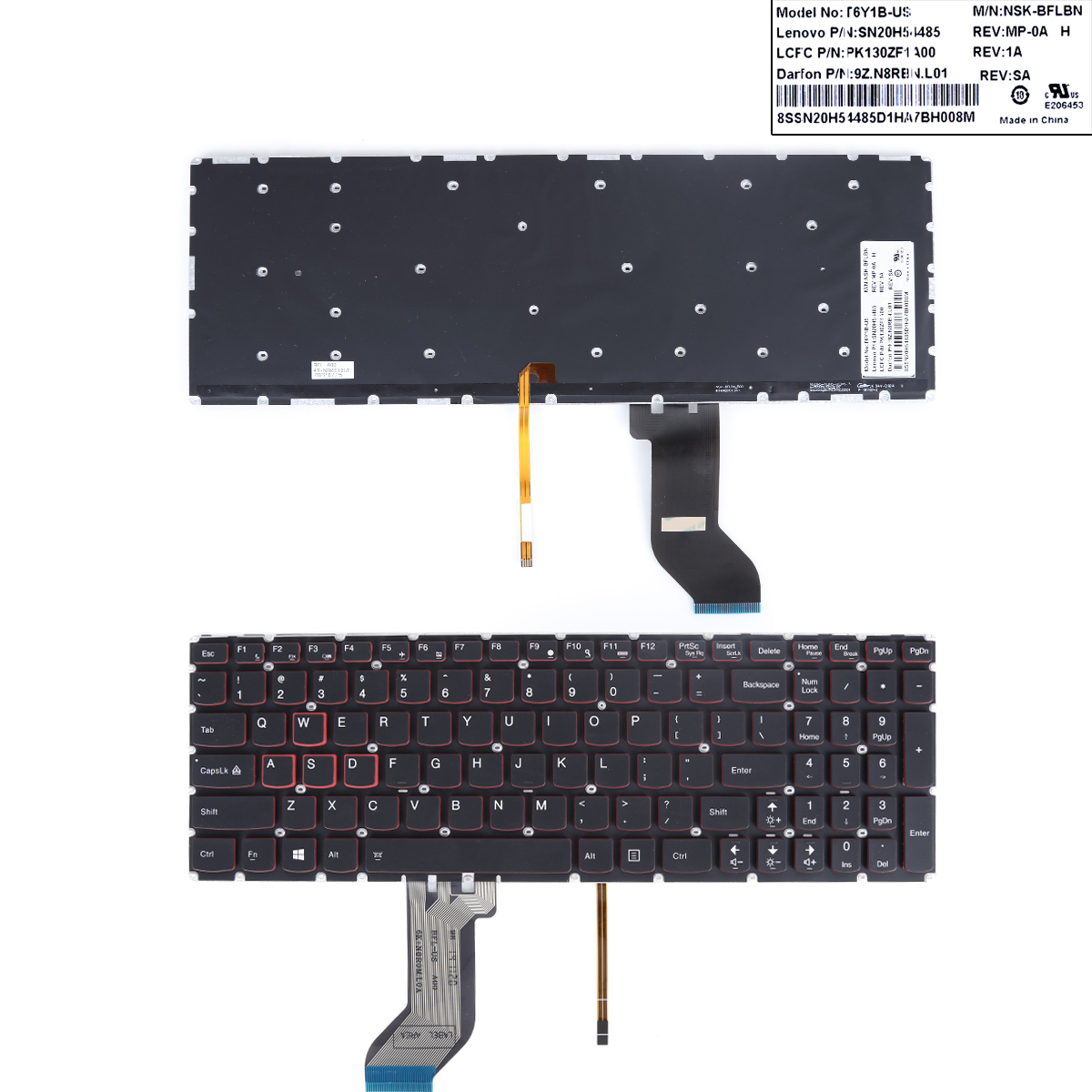 Picture of New Replacement Laptop Keyboard For Lenovo Ideapad Y700-15ISK Y700-15ACZ BLACK（Without FRAME,Backlit,Small Enter） US Layout