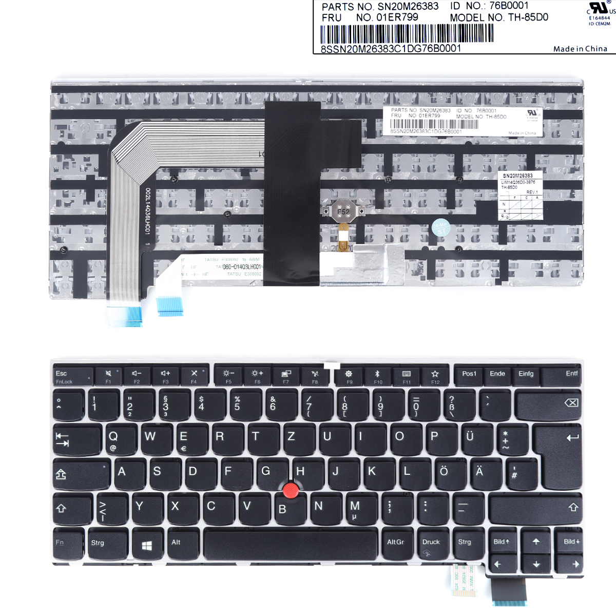 Picture of New Replacement Laptop Keyboard For ThinkPad T470S SILVER FRAME ( with point For Win8) GR Layout