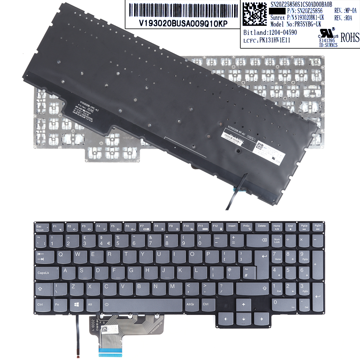 Picture of New Replacement Laptop Keyboard For Lenovo Legion S7-15ARH5/S7-15ACH6/S7-15IMH11 GRAY（Backlit，Without FRAME，Win8） UK Layout