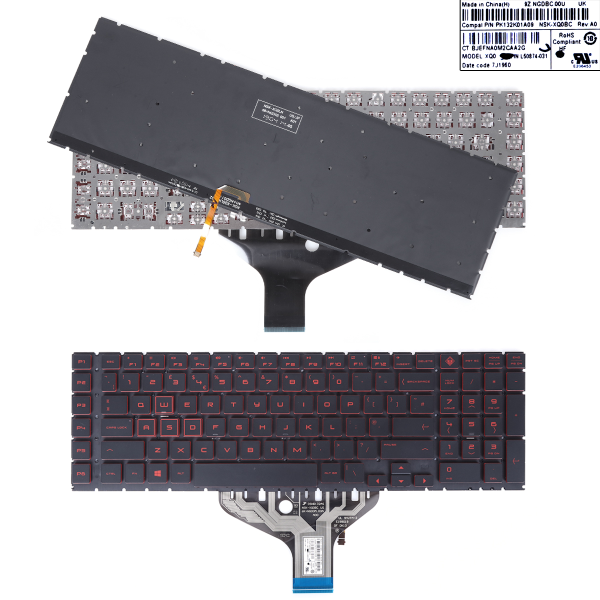 Picture of New Replacement Laptop Keyboard For HP Omen 17-CB 17-CB0002CA 17-CB0020NR 17-CB0040NR 17-CB0050NR 17-CB0070NR TPN-C144 17-CB0080NR L BLACK(Without FRAME Red Printing Backlit) Uk Layout