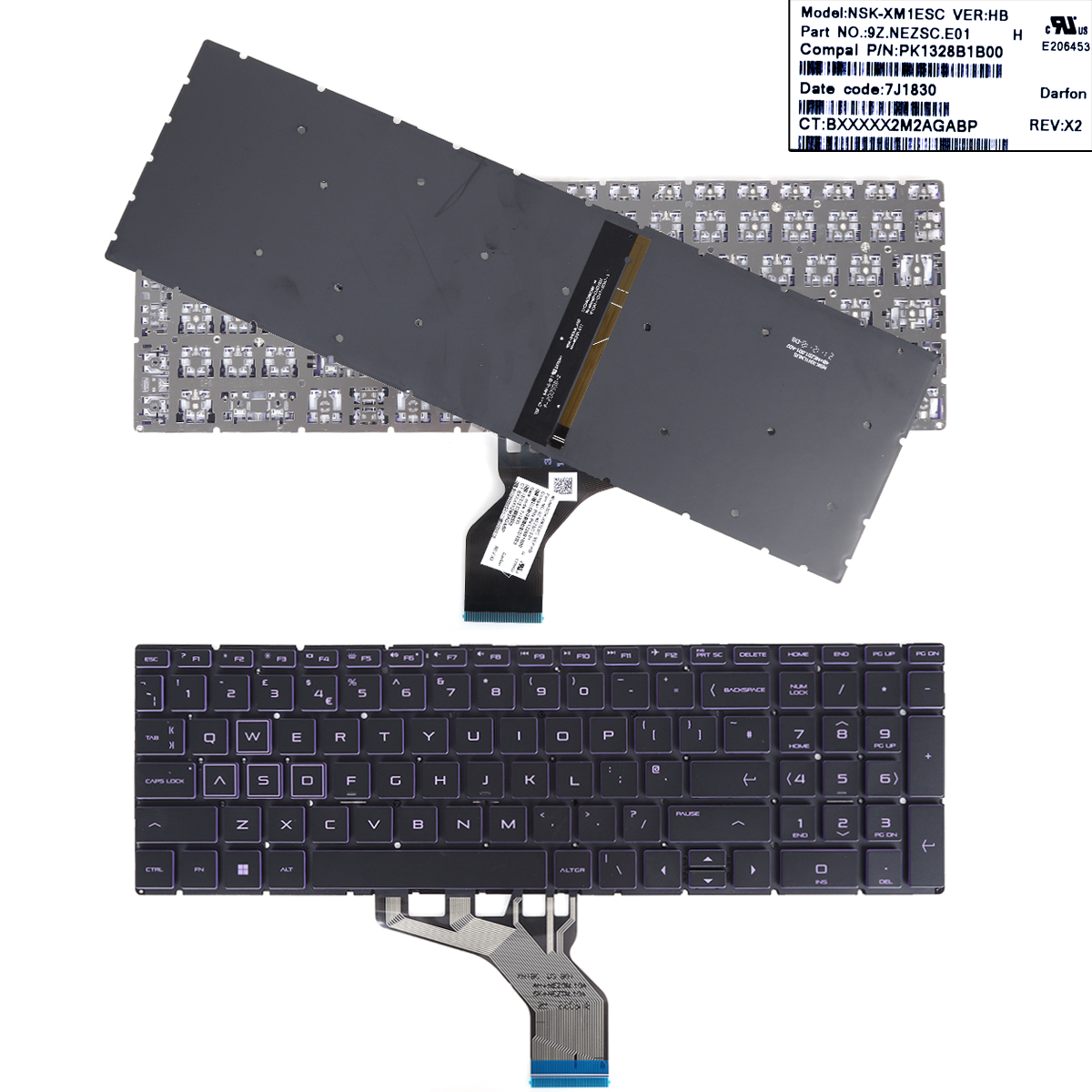 Picture of New Replacement Laptop Keyboard For HP Pavilion 15-DA 250 255 G7 Gen7 BLACK (With Backlit Board ，Small Enter，Purple Side WIN8) Uk Layout