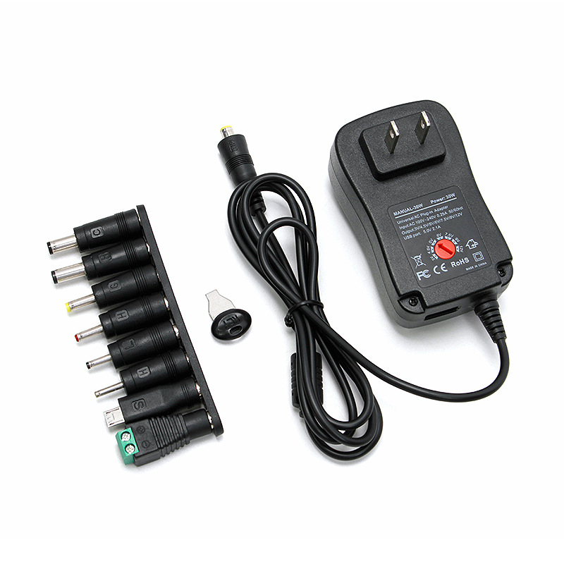 Picture of 30W multi-function charger adjustable 3-12V power adapter comes with (8 heads) compatible with various device power supply specifications