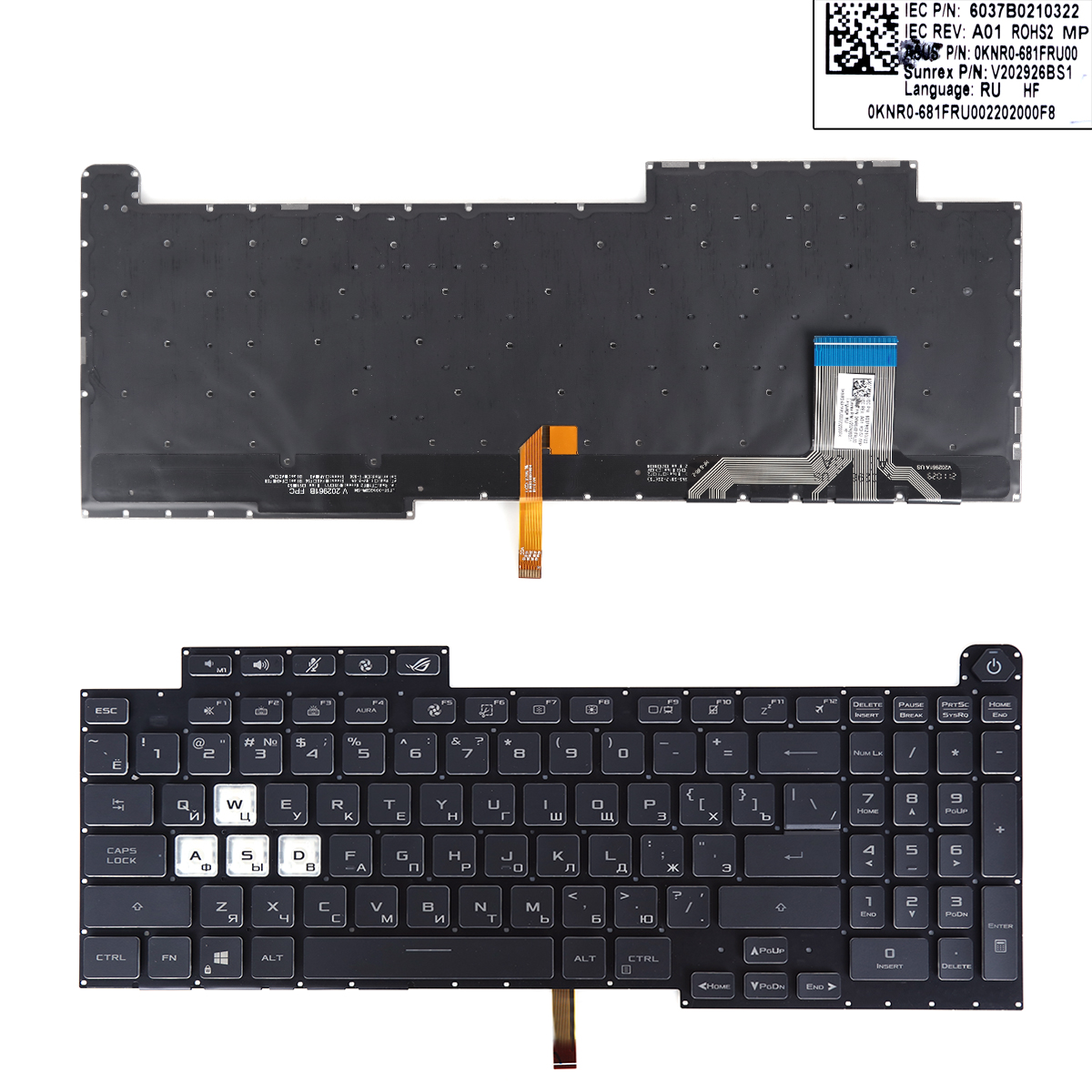Picture of New Replacement Laptop Keyboard For ASUS G713 BLACK (Backlit,For Win8) WASD is white RU Layout