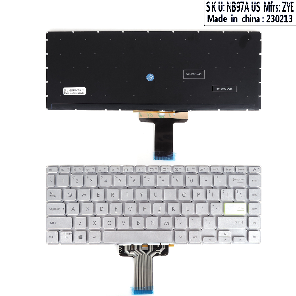 Picture of New Replacement Laptop Keyboard For ASUS S433 X421 S4600 V4050F E410M SILVER ( Backlit Win8) OEM US Layout