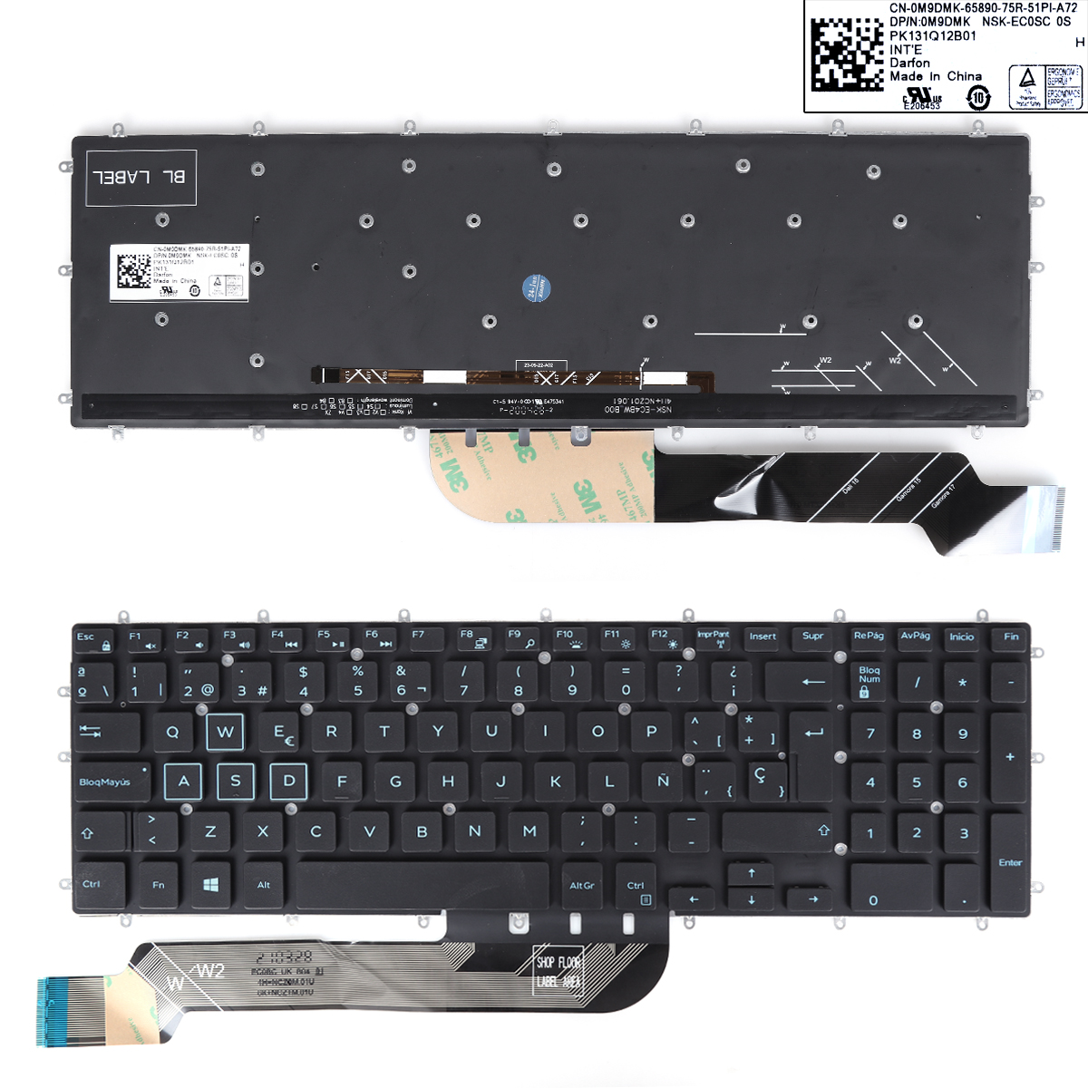 Picture of New Replacement Laptop Keyboard For DELL  7566    backlight, black and blue lettering SP Layout