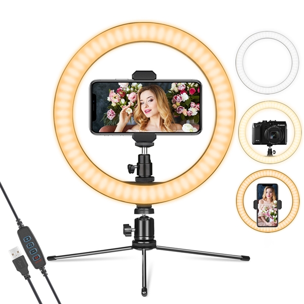 Picture of AIXPI 10 Inch Desktop Ring Light with Tripod Stand & Phone Holder for YouTube Video, Streaming, Makeup, Selfie Photography Compatible with iPhone Android