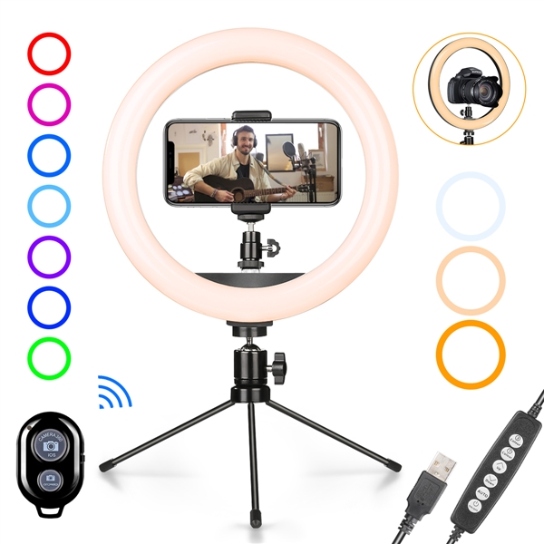 Picture of 10 Inch 7 Stable RGB Ring Lights with Tripod, Phone Holder & Bluetooth Control