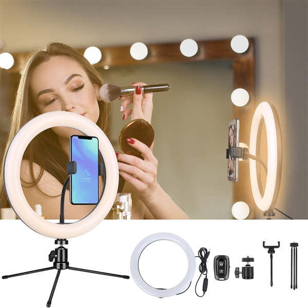 Picture of 10 Inch Ring Light with Stand and Phone Holder, 3 Color Modes & 10 Dimmable Brightness