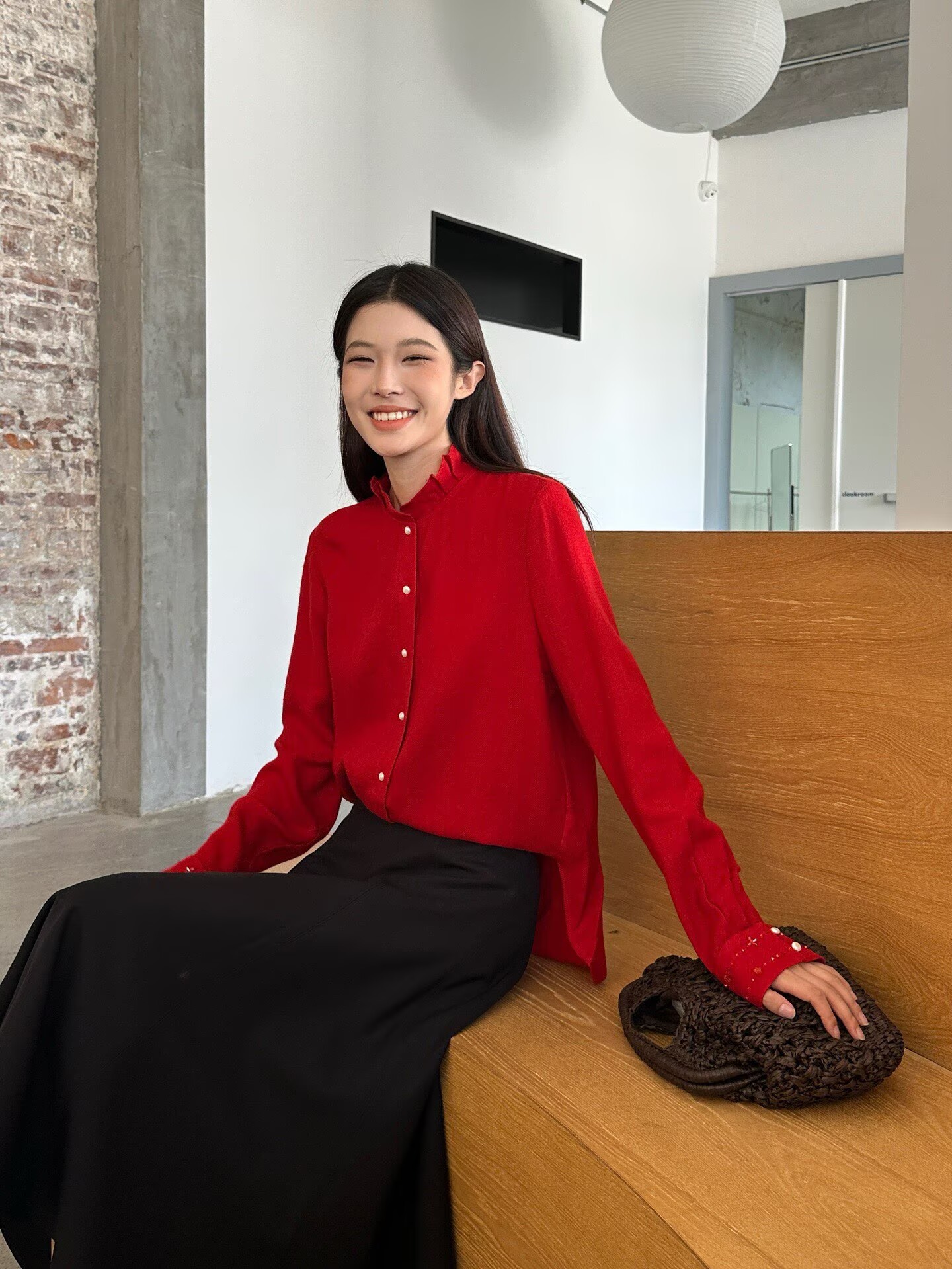 Beaded-Cuff Lace-Collar Australian Wool Shirt | Red White Yellow | S–XL