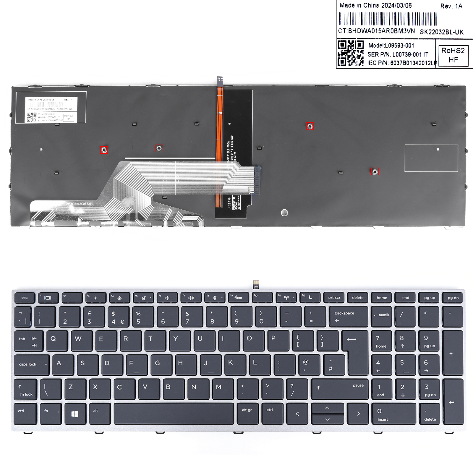 Picture of New Replacement Laptop Keyboard For HP Probook 450 G5 455 G5 470 G5 Silver FRAME BLACK ( Backlit , WIN8) Uk Layout