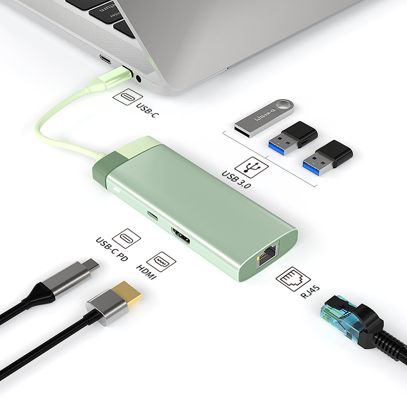 Picture of hub usb 6 in 1 usb c hub Type-C to PD 100W USB3.0*3 HD-MI RJ45 1000M Gigabit Ethernet port type c hub