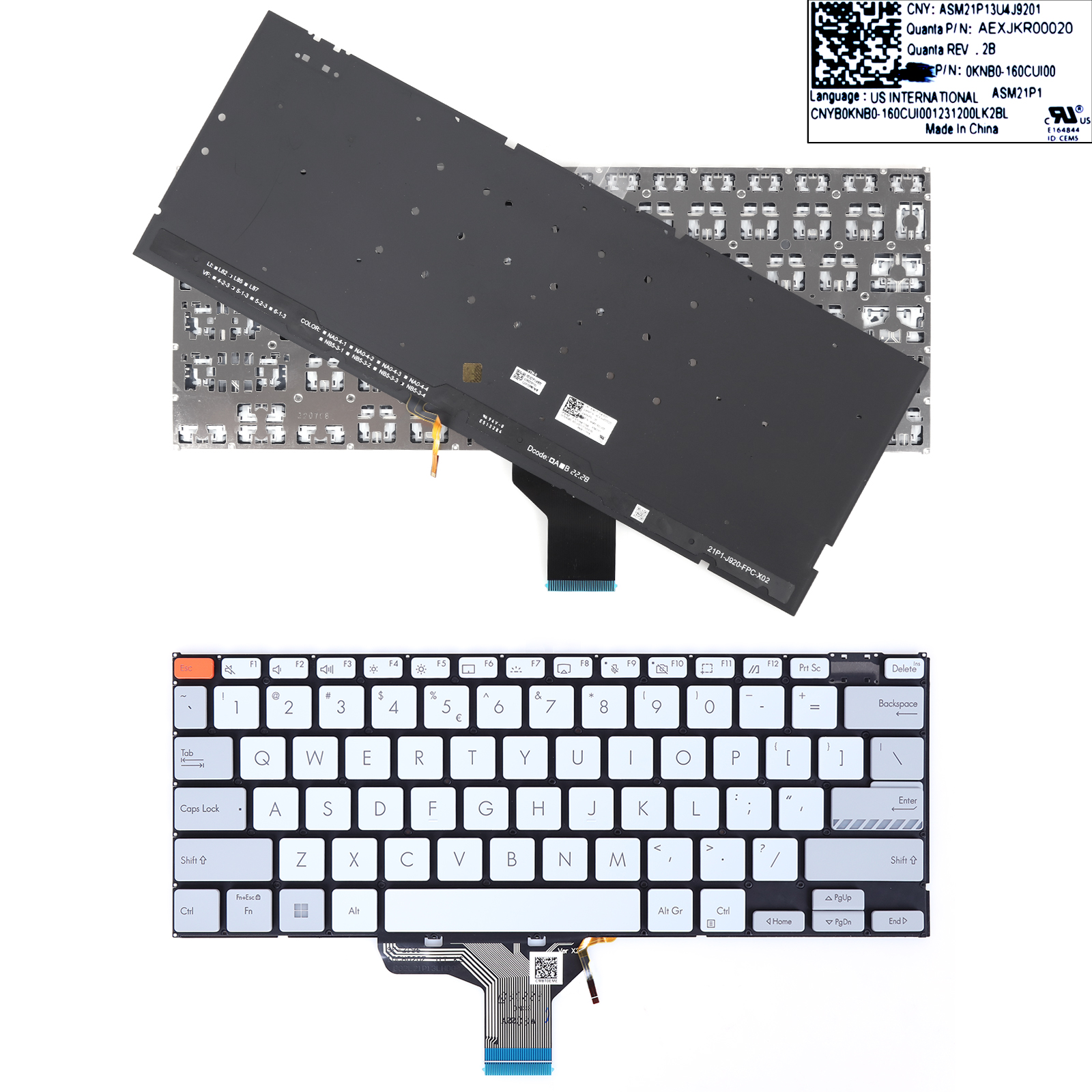 Picture of New Replacement Laptop Keyboard For ASUS 14pro N7401 White（Function keys Gray,Backlit） US Layout