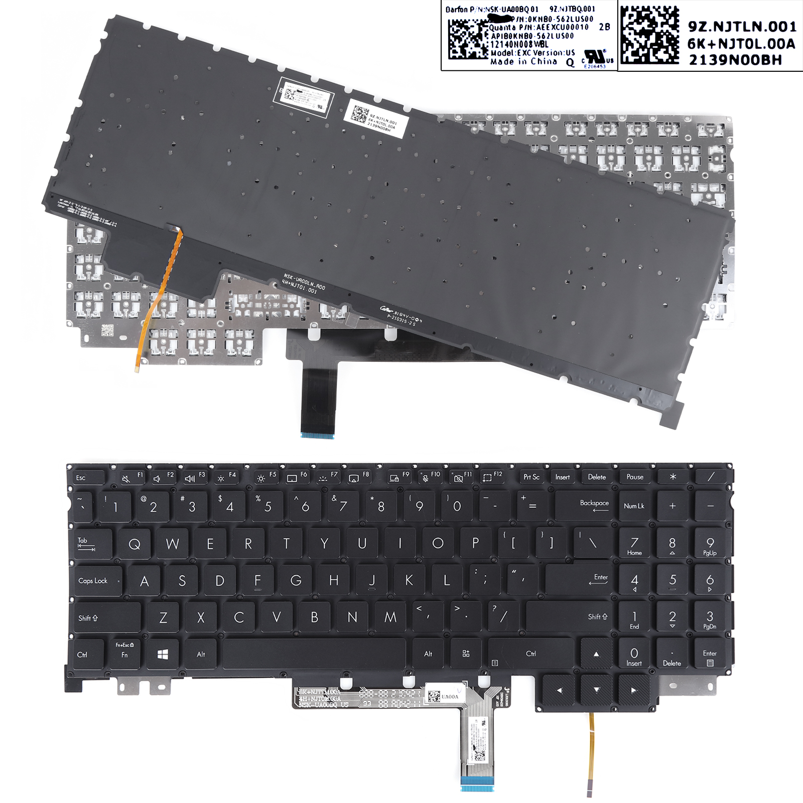Picture of New Replacement Laptop Keyboard For ASUS H5600 W5600  BLACK (Backlit,Without FRAME,WIN8) US Layout