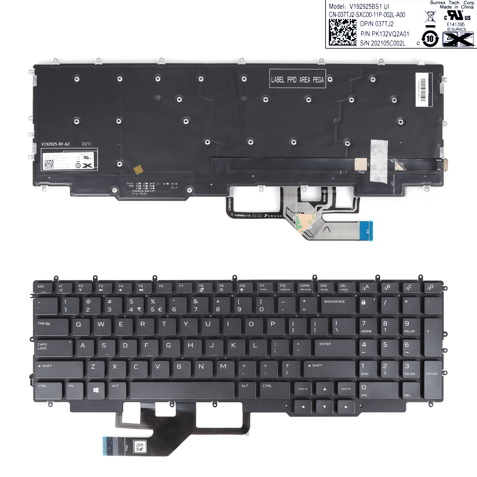 Picture of New Replacement Laptop Keyboard For DELL G7 7700 7587 0730H NSK-QUBBC BLACK（Backlit,Without FRAME,win8） US Layout
