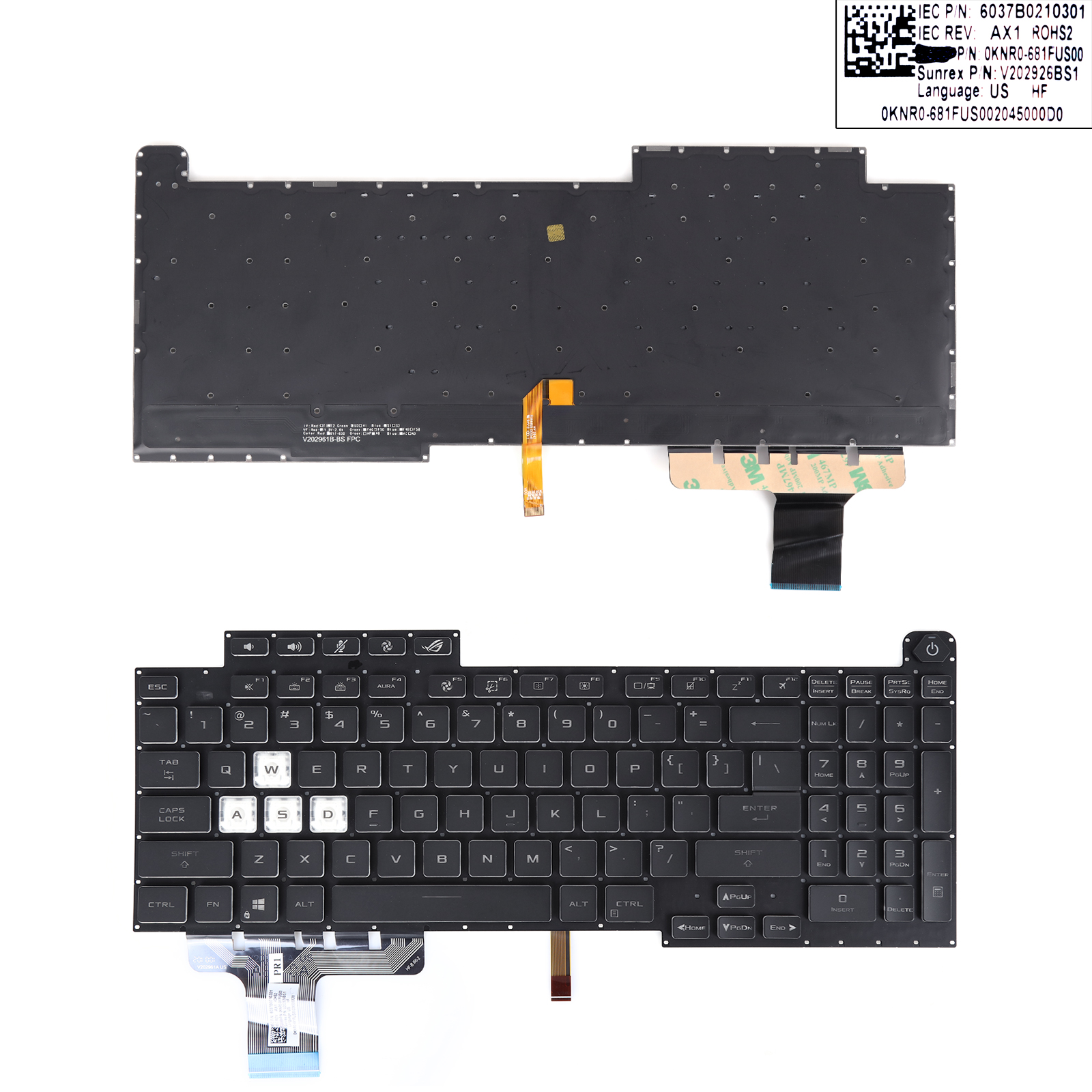 Picture of New Replacement Laptop Keyboard For ASUS G713 G17 G713Q G713QE G713QM G713QR Black（Colorful Backlit） US Layout