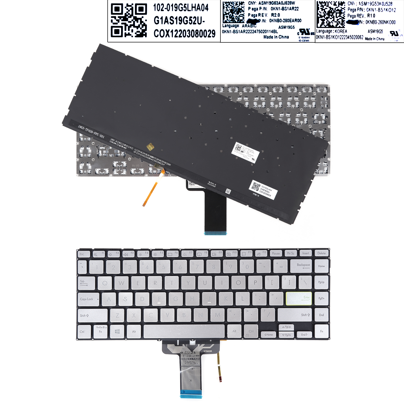 Picture of New Replacement Laptop Keyboard For ASUS TP470 TM420 TP420 Flip 14 Sliver（Backlit） US Layout