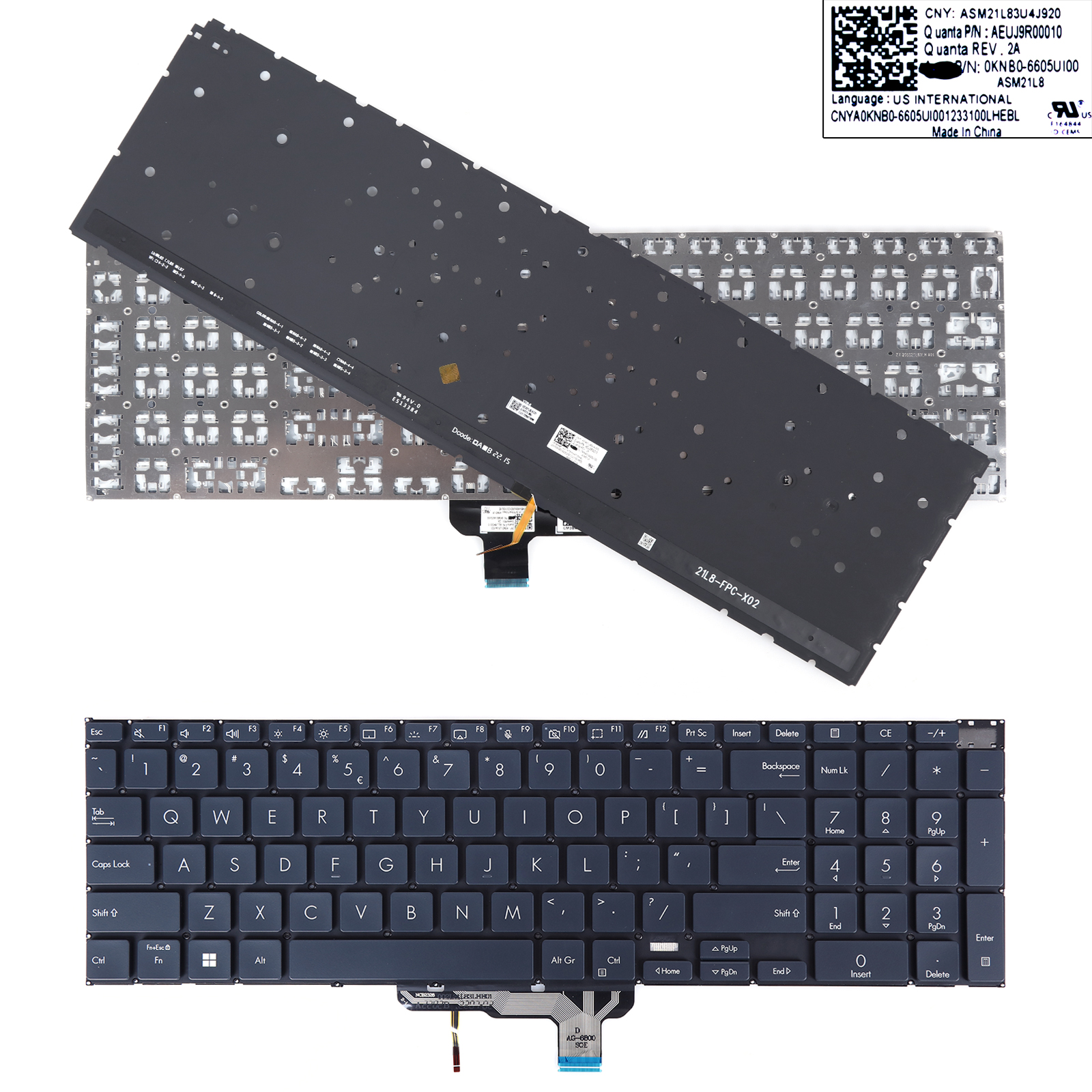 Picture of New Replacement Laptop Keyboard For ASUS UM6702 UM6702RC Zenbook Pro 17 Gray Blue （Backlit） US Layout