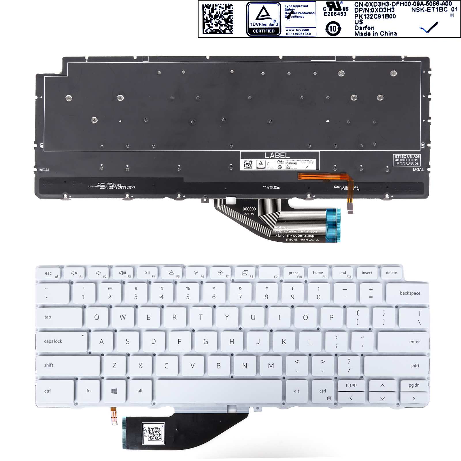 Picture of New Replacement Laptop Keyboard For DELL  7390 2in1 9310 2in1 P103G White（Backlit） US Layout