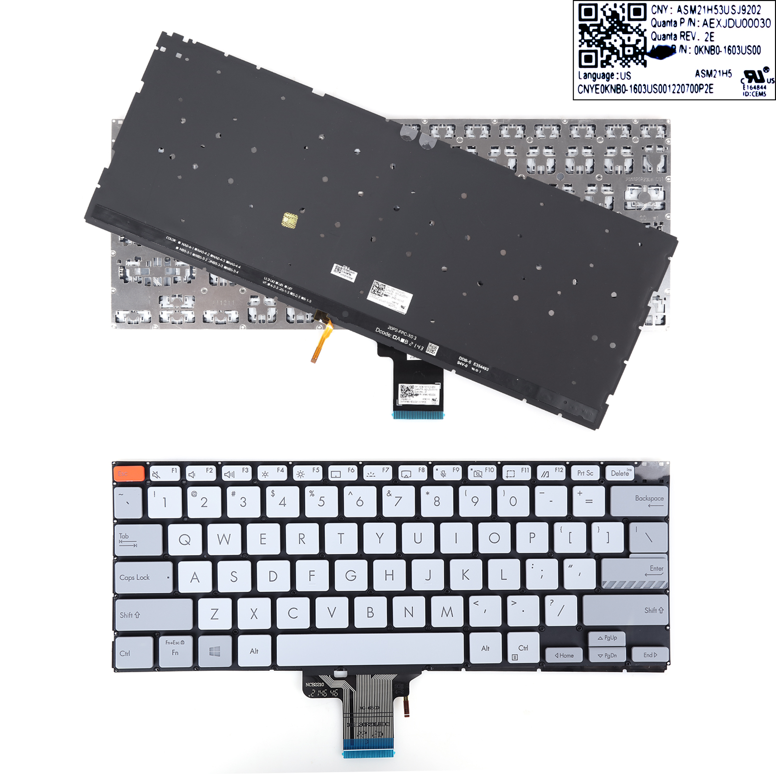 Picture of New Replacement Laptop Keyboard For ASUS X7400 M3400 M3401 M7400 White（Backlit） US Layout